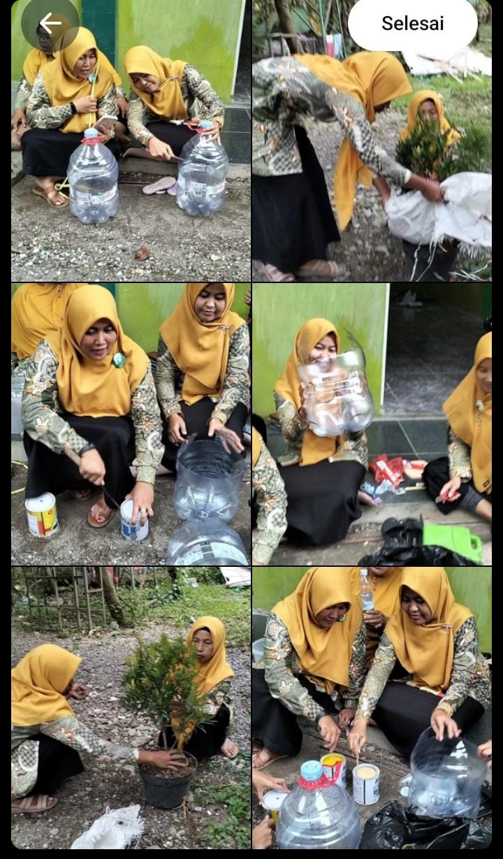 Fatayat PAC NU Tegowanu Gelar Kegiatan Daur Ulang dan Penanaman Bunga